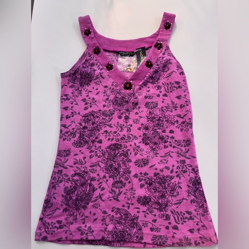Chaudry KC Mauve‎ Tank Top with Beadwork Women's Small NWT